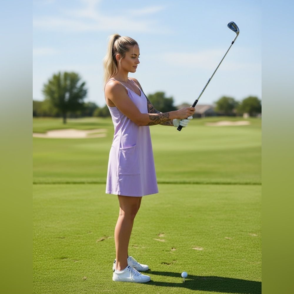 TARSE Women’s Athletic Dress With Hidden Shorts And Dual Pockets In  Lavender XL - Picture 4 of 16